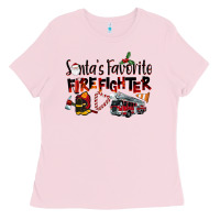 Bubblegum Pink Santa's Favorite Firefighter Ladies Tee - LillyAllenDesigns