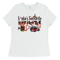 White Santa's Favorite Firefighter Ladies Tee - LillyAllenDesigns