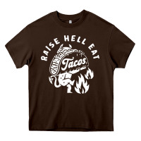 Chocolate Brown Raise Hell Eat white Heavy Core Tee - linhVisuals