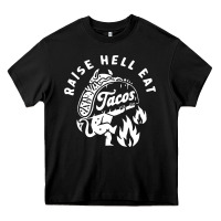 Black Raise Hell Eat white Heavy Core Tee - linhVisuals