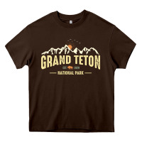 Chocolate Brown grand teton national park est 1929 vinage wyoming mountains graphic Heavy Core Tee - linhVisuals