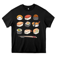 Black happy sushi kawaii anime japanese food lover funny illustration gift Heavy Core Tee - linhVisuals