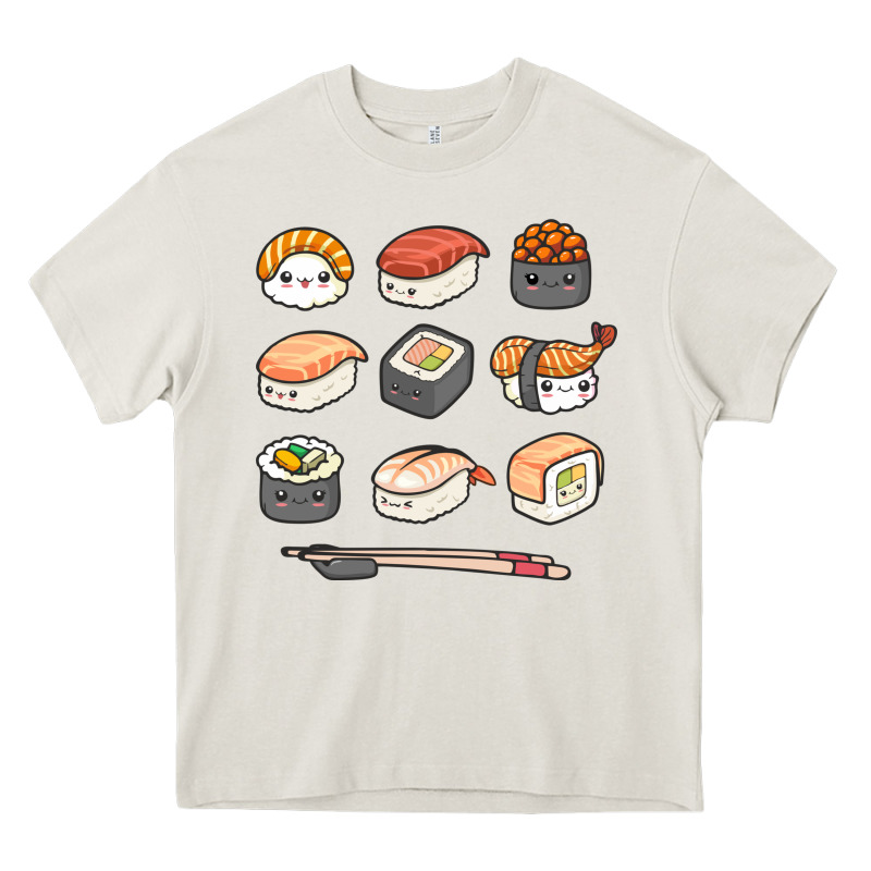 Happy Sushi Kawaii Anime Japanese Food Lover Funny Illustration Gift Heavy Core Tee by linhVisuals | Teevron