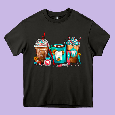 Dentist Coffee Cups Heavy Core Tee Designed By Fadigitalartstudio