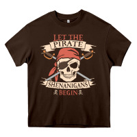 Chocolate Brown let the pirate shenanigans begin skull vintage pirate skeleton hallowe Heavy Core Tee - linhVisuals