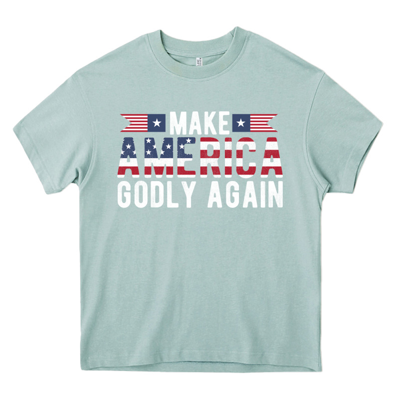 Make America Godly Again American Flag Letters Christian Quote Heavy Core Tee by linhVisuals | Teevron