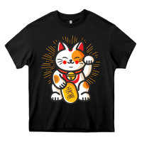 Black maneki neko lucky cat money feline japanese good luck charm kitten gif Heavy Core Tee - linhVisuals