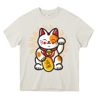 Cream maneki neko lucky cat money feline japanese good luck charm kitten gif Heavy Core Tee - linhVisuals