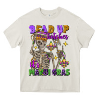 Cream Bead up bitches it's Mardi Gras skeleton Heavy Core Tee - FaDigitalArtStudio