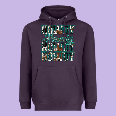 Howdy Cowhide Turquoise Heavyweight Hoodie Designed By Jasminsmagicworld