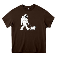 Chocolate Brown walking the dog astronaut Heavy Core Tee - linhVisuals