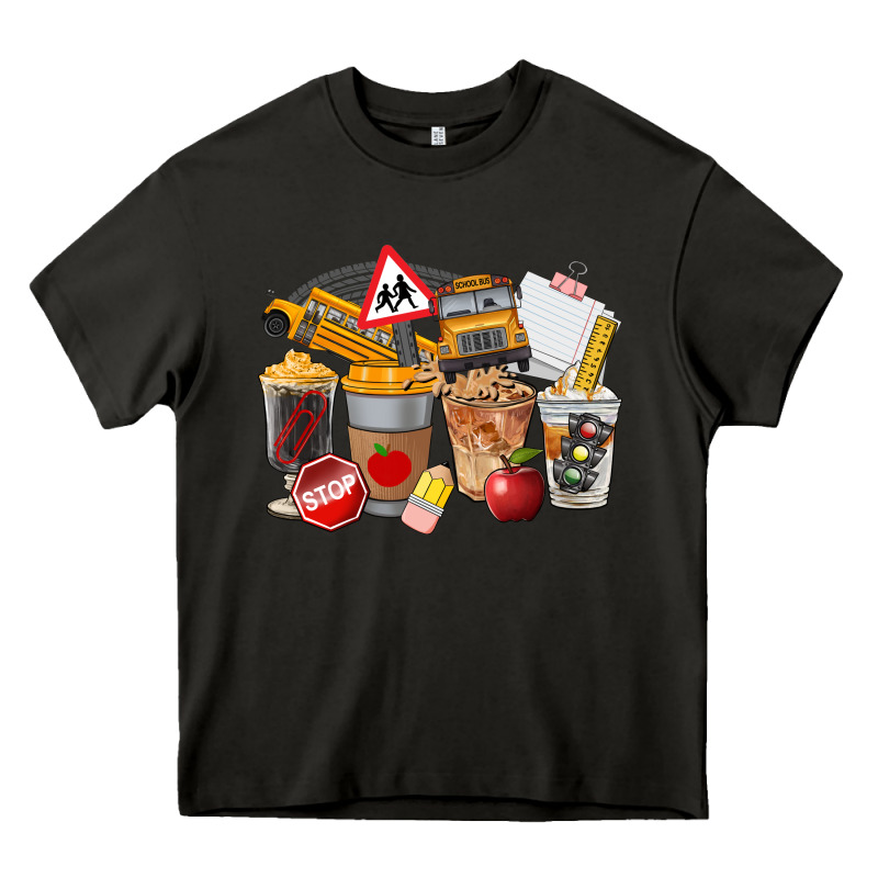 School Bus Coffee Cups Heavy Core Tee by FaDigitalArtStudio | Teevron