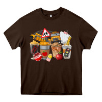 Chocolate Brown School Bus Coffee Cups Heavy Core Tee - FaDigitalArtStudio