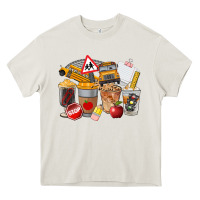 Cream School Bus Coffee Cups Heavy Core Tee - FaDigitalArtStudio