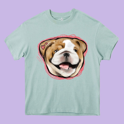 Bulldog Pink Glitter Heavy Core Tee Designed By Jasminsmagicworld
