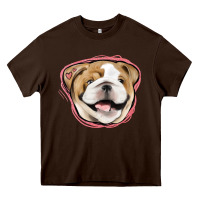 Chocolate Brown bulldog pink glitter Heavy Core Tee - Jasminsmagicworld