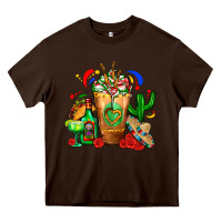 Chocolate Brown Mexican Cold Drink With Cactus Sombrero And Tequil Heavy Core Tee - FaDigitalArtStudio