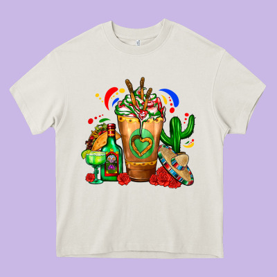 Mexican Cold Drink With Cactus Sombrero And Tequil Heavy Core Tee Designed By Fadigitalartstudio
