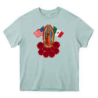Our Lady Virgen De Guadalupe Mexican American Flag Holiday Heavy Core Tee | Teevron