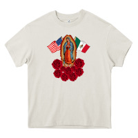 Cream our lady virgen de guadalupe mexican american flag holiday Heavy Core Tee - linhVisuals