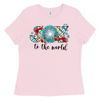 Bubblegum Pink Joy to the World Ladies Tee - CowhideDigitalArt