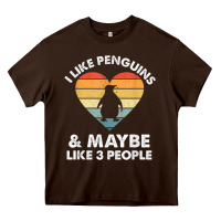 Chocolate Brown i like penguins and 3 people vintage Heavy Core Tee - linhVisuals