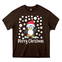 Chocolate Brown penguin merry christmas with snow Heavy Core Tee - linhVisuals