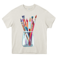 Cream Paint Brushes Heavy Core Tee - linhVisuals