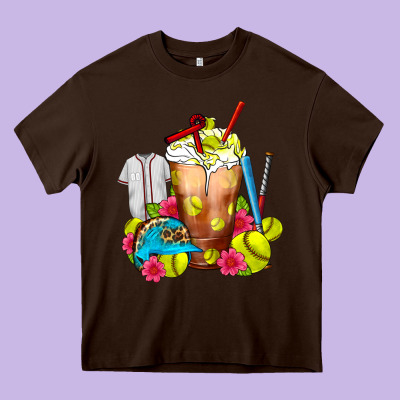 Softball Frappe Coffee Heavy Core Tee Designed By Fadigitalartstudio