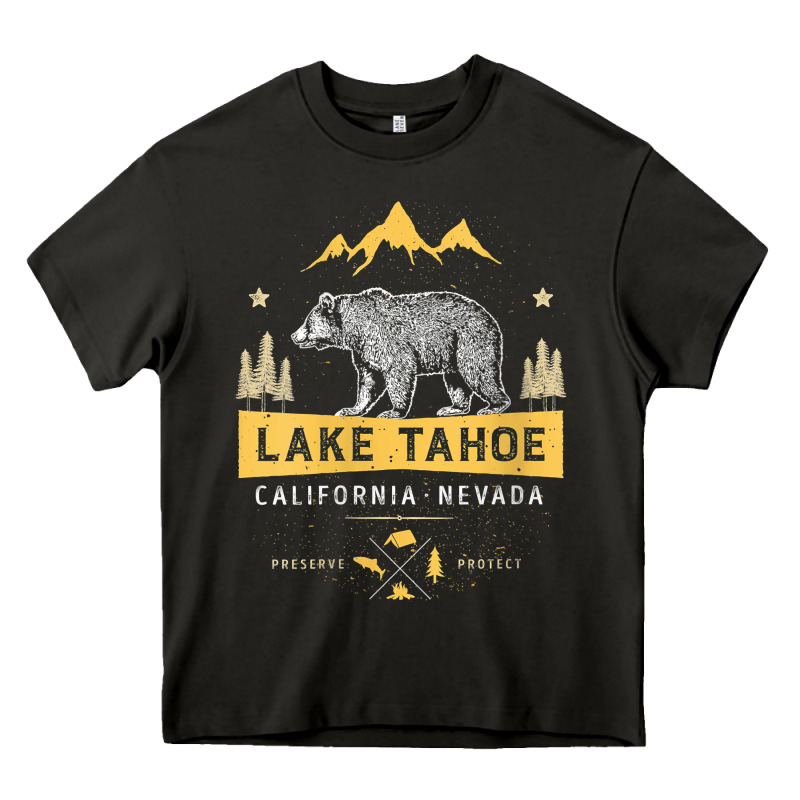 Womens Lake Tahoe National Park California Nevada Vintage Bear Men V N Heavy Core Tee by linhVisuals | Teevron