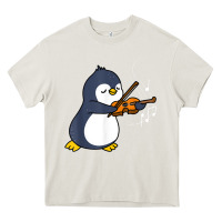 Cream penguin playing violin animal Heavy Core Tee - linhVisuals