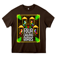 Chocolate Brown four calling birds Heavy Core Tee - linhVisuals