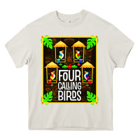 Cream four calling birds Heavy Core Tee - linhVisuals