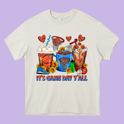 It's Game Day Y'all Basketball Coffee Cups Heavy Core Tee Designed By Fadigitalartstudio