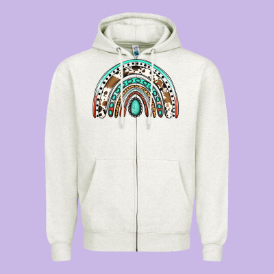 Blessed Western Rainbow Zipper Hoodie Designed By Jasminsmagicworld