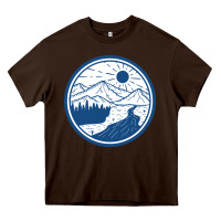 Chocolate Brown River Mountain Badge Heavy Core Tee - linhVisuals