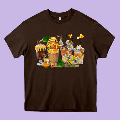 Honey Bee Coffee Cups Heavy Core Tee Designed By Fadigitalartstudio