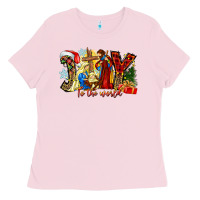 Bubblegum Pink Joy To The World Ladies Tee - CowhideDigitalArt