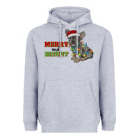 Heather Grey merry and bright french bulldog Heavyweight Hoodie - RanaPortraitStore
