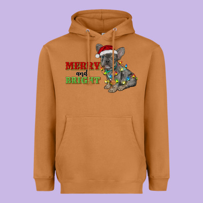 Merry And Bright French Bulldog Heavyweight Hoodie Designed By Ranaportraitstore