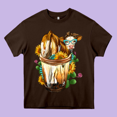 Simmental Cow Bobba Cup Heavy Core Tee Designed By Fadigitalartstudio