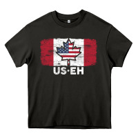 Asphalt us eh american canadian flag canada day leaf with usa flag inside Heavy Core Tee - linhVisuals