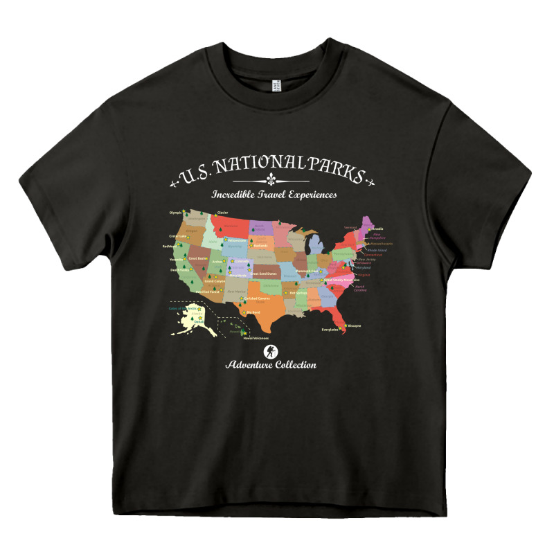 Us National Parks Map Colorful With All 59 National Parks Heavy Core Tee by linhVisuals | Teevron