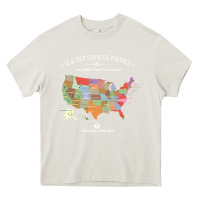 Cream us national parks map colorful with all 59 national parks Heavy Core Tee - linhVisuals