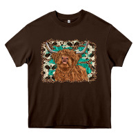 Chocolate Brown highland cow western background Heavy Core Tee - RanaPortraitStore