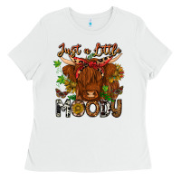 White Just a Little Moody Ladies Tee - CowhideDigitalArt