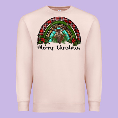Reindeer Rainbow Christmas Premium Sweatshirt Designed By Ranaportraitstore