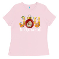 Bubblegum Pink Joy To The World Ladies Tee - CowhideDigitalArt