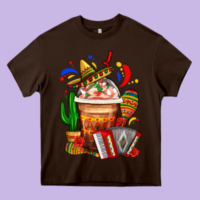 Mexican Frappe With Cactus Sombrero And Maracas Heavy Core Tee Designed By Fadigitalartstudio