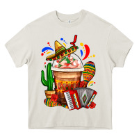 Cream Mexican Frappe With Cactus Sombrero And Maracas Heavy Core Tee - FaDigitalArtStudio
